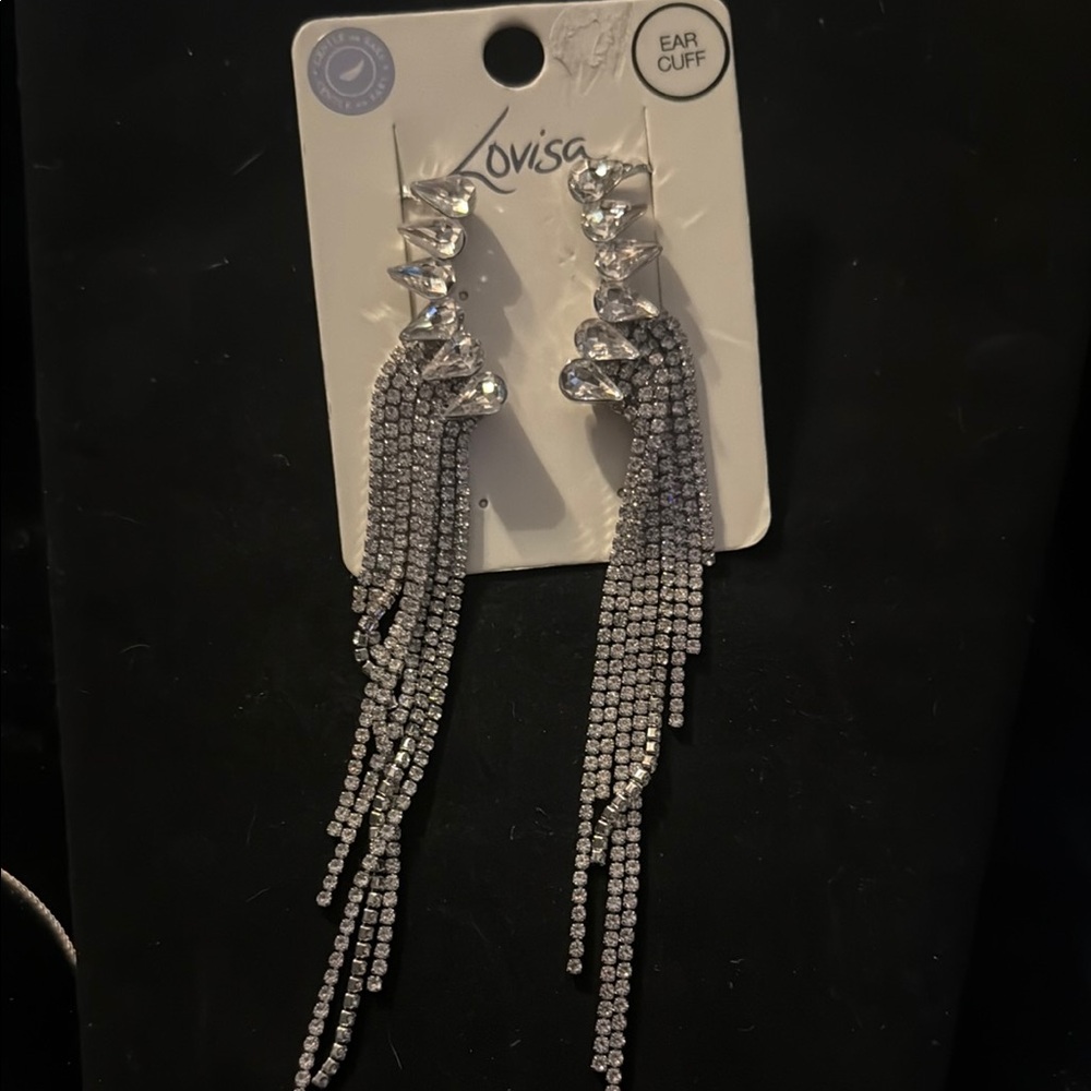 Silver Chandelier Earrings with Rhinestone Strands